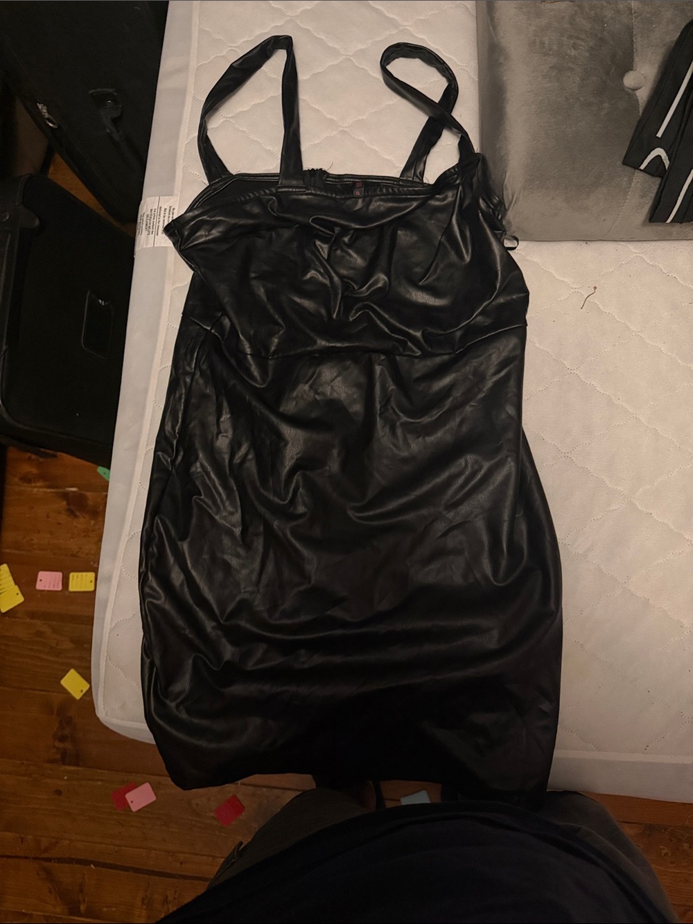 NOBO Black Faux Leather Mini Dress with Spaghetti Straps